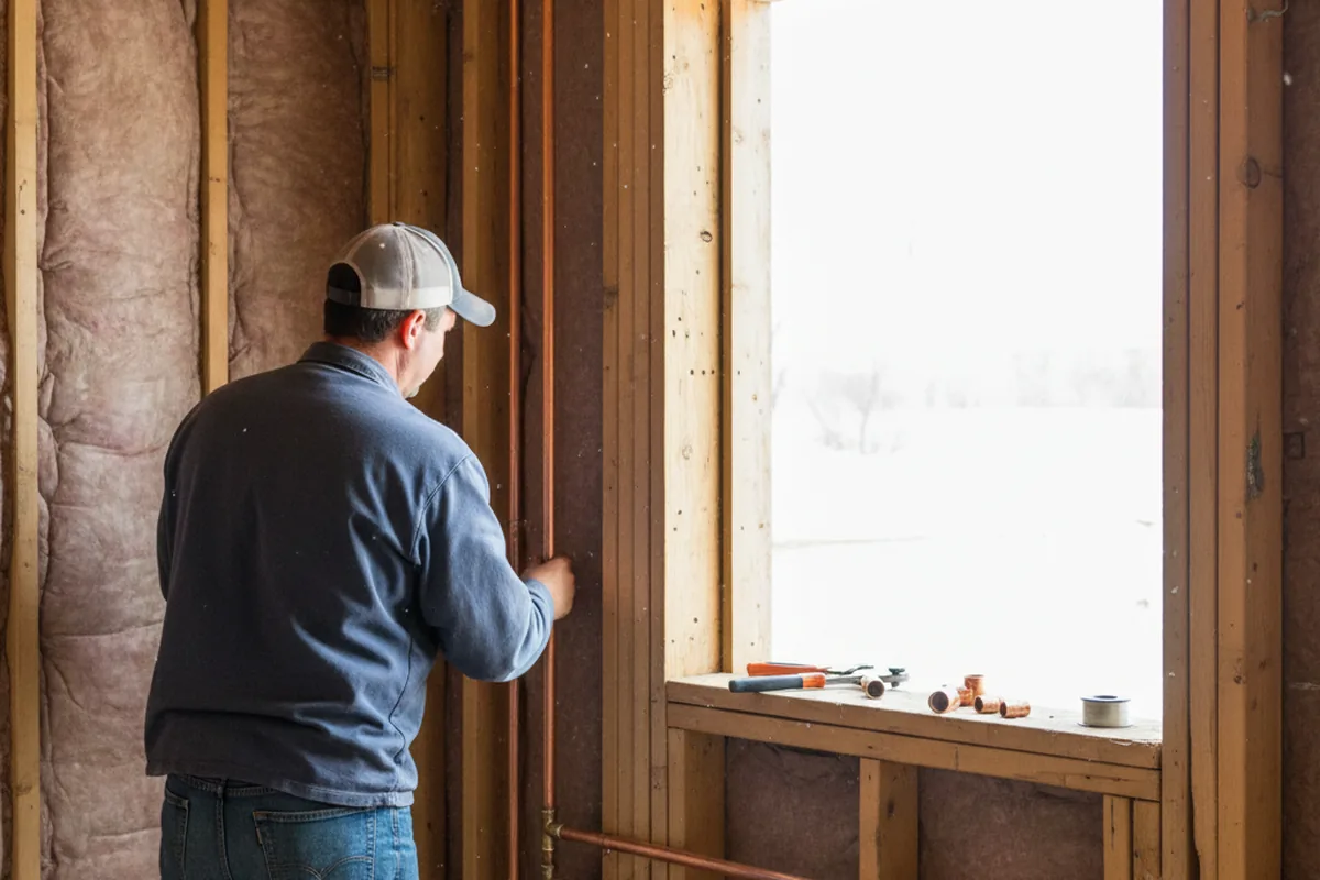 Licensed plumber running new copper supply lines in a Portage home