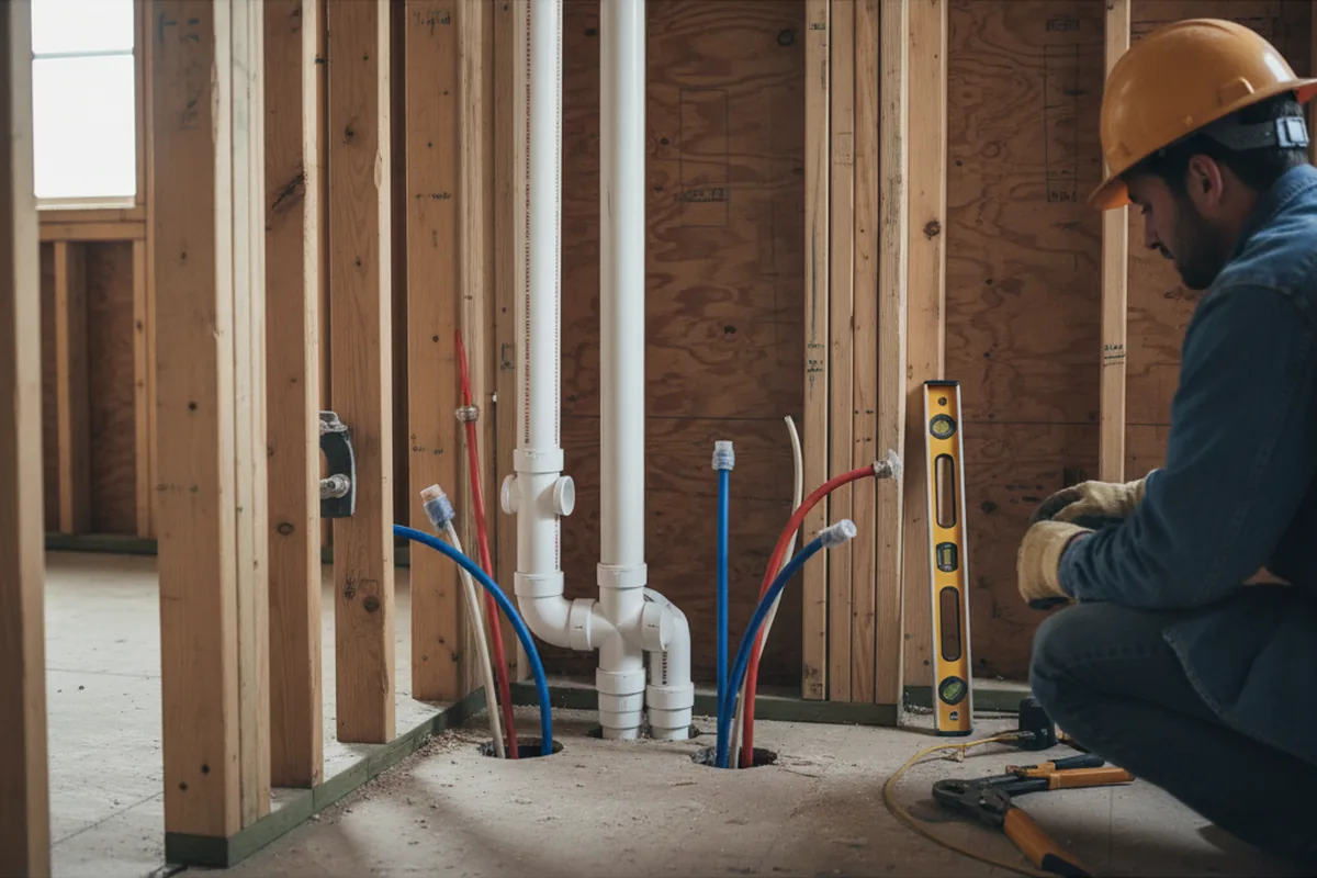 Drain and supply rough-in during Leak Detection in Portage